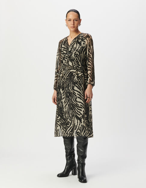 Lange zwarte jurk zebraprint Dames - IKKS