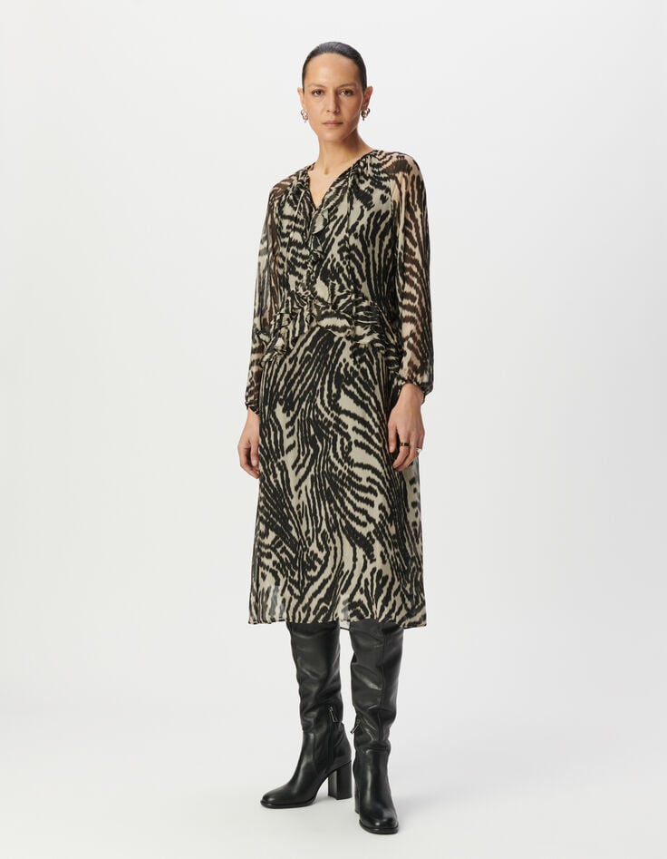Lange zwarte jurk zebraprint Dames-1