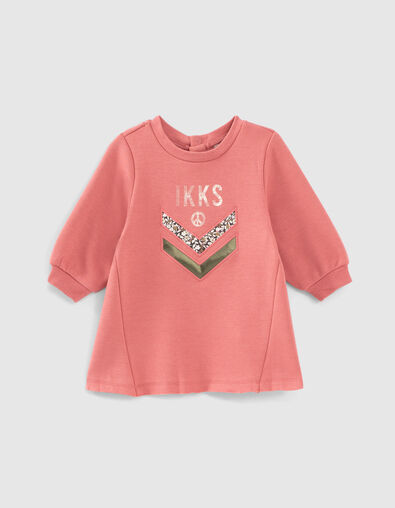 Baby girls’ rosewood embroidered chevron sweatshirt dress - IKKS