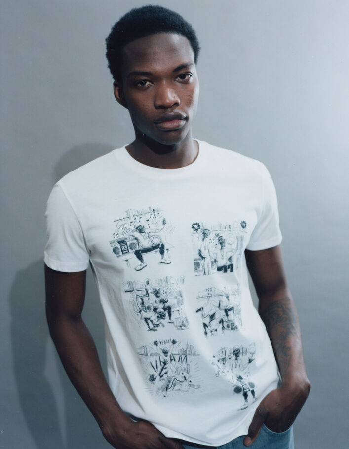 T-shirt blanc bio visuel BD Hip Hop Homme-1