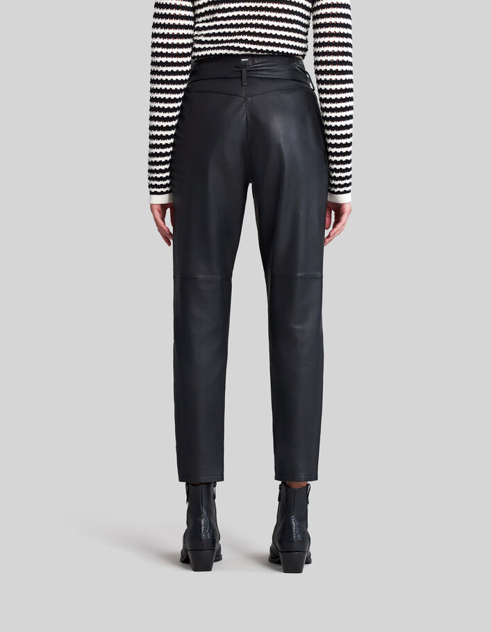 Schwarze Damenlammlederhose mit hohem Bund-3