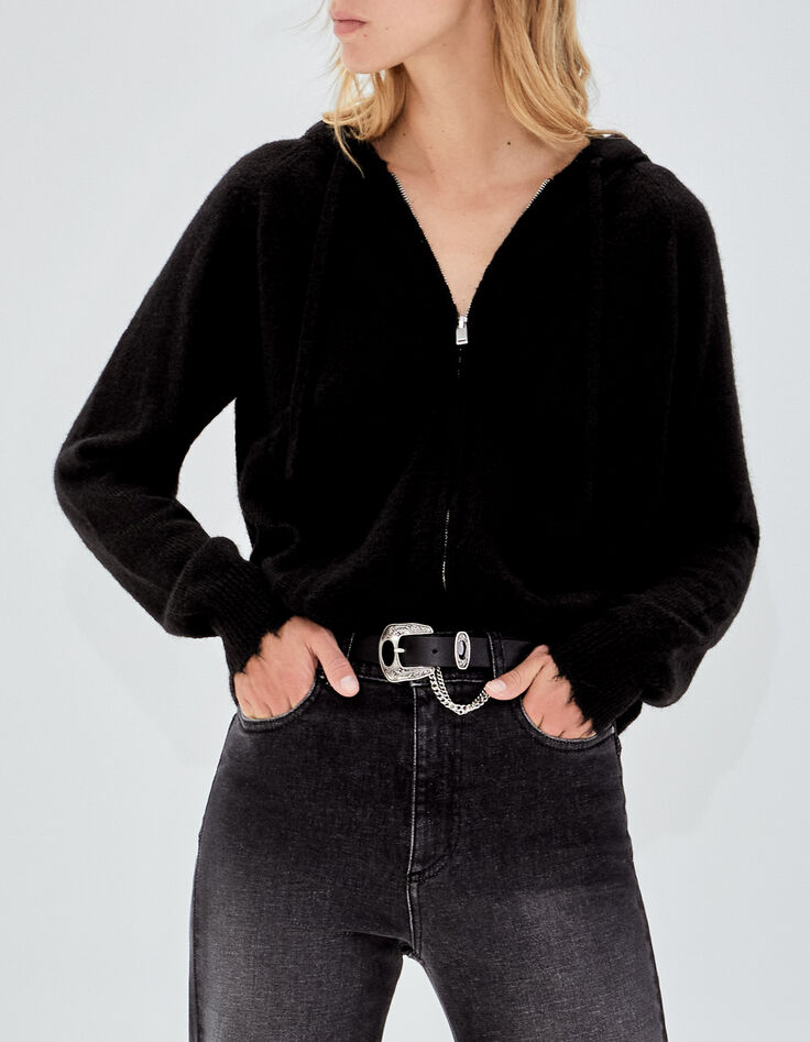Pure Edition-cardigan zippé noir tricot Femme-2