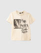 Boys’ ivory organic T-shirt with concert image-1