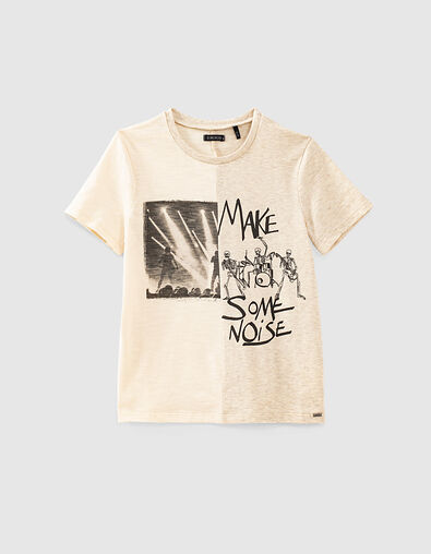 Boys’ ivory organic T-shirt with concert image - IKKS