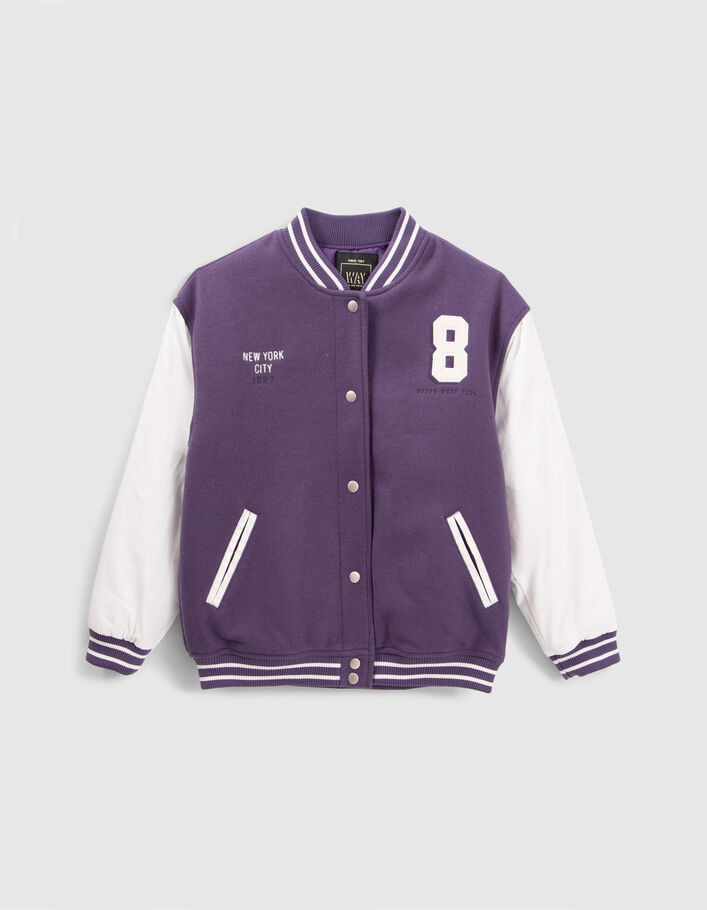 Violet en wit baseballjack Collegestijl meisjes-1