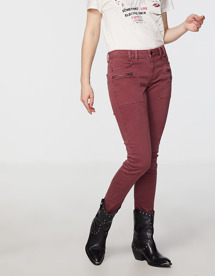 Rode slim fit 7/8 jeans met ritszakken voor dames-2