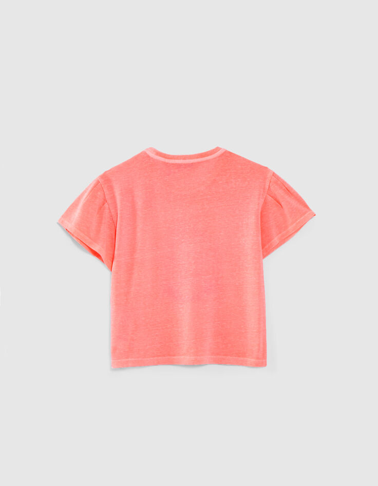 Neonrosa Mädchen-T-Shirt mit Ananasstickerei-3