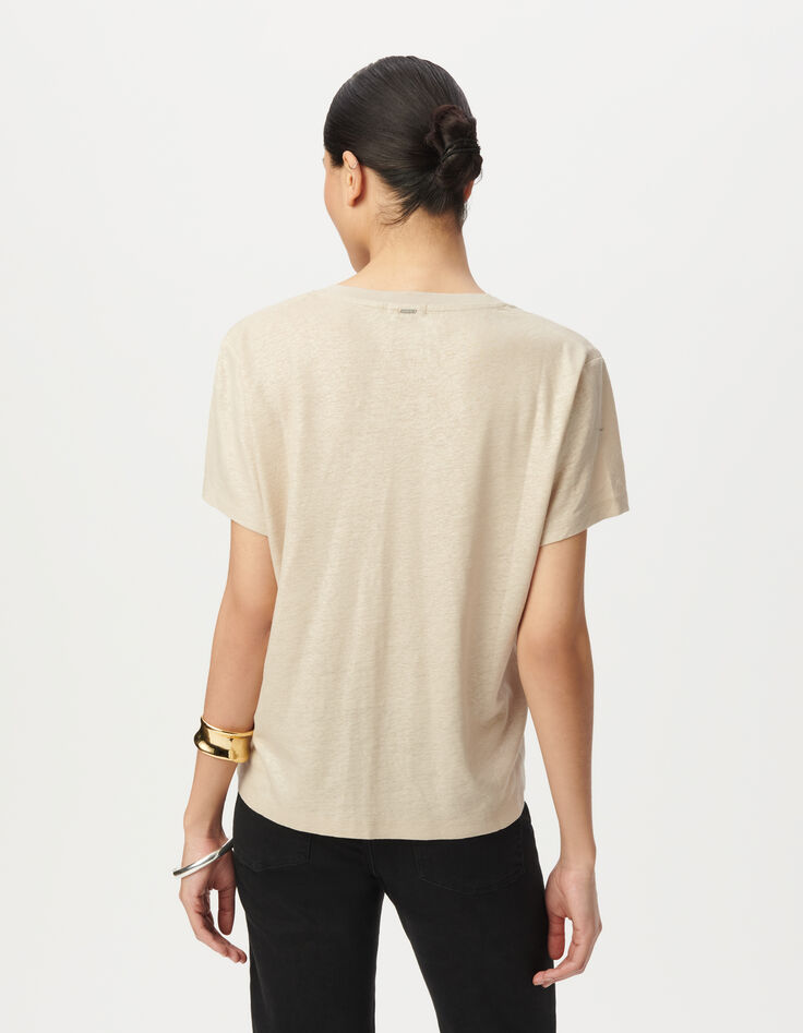 Camiseta manga corta beige irisado acanalada mujer-3
