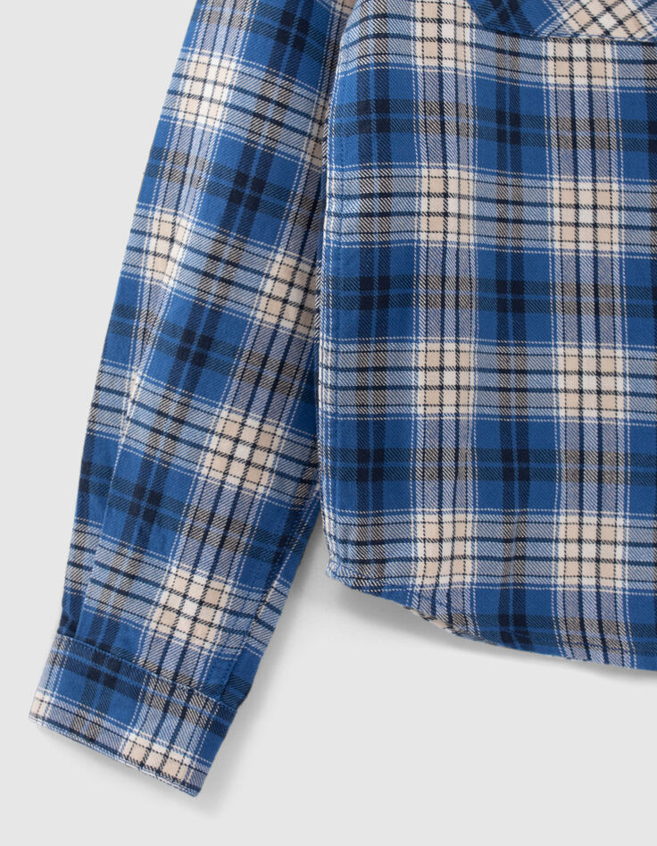 Chemise bleue à carreaux capuche amovible garçon-6
