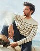 Men’s beige sailor sweater with stone blue & black stripes-1