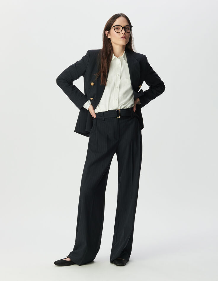 Pantalon de tailleur marine large rayures tennis Femme-1