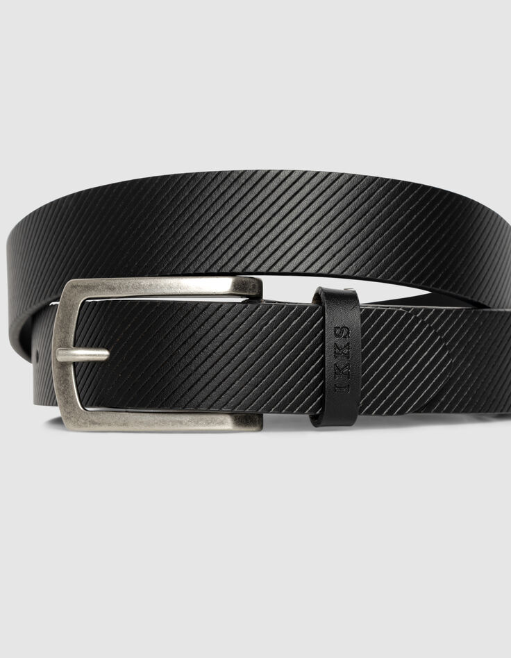 Ceinture noire cuir embossé rayures Homme-3