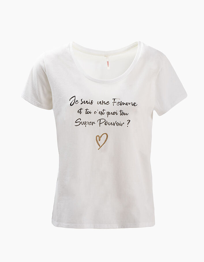 Weißes Damen-T-Shirt aus Biobaumwolle Je suis une femme - IKKS