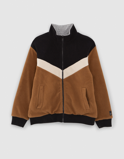 Cárdigan reversible coñac y gris jaspeado niño - IKKS