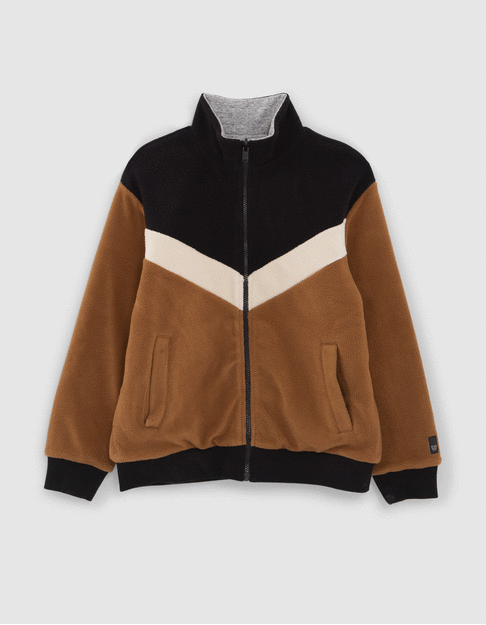 Boys’ cognac and grey marl reversible cardigan
