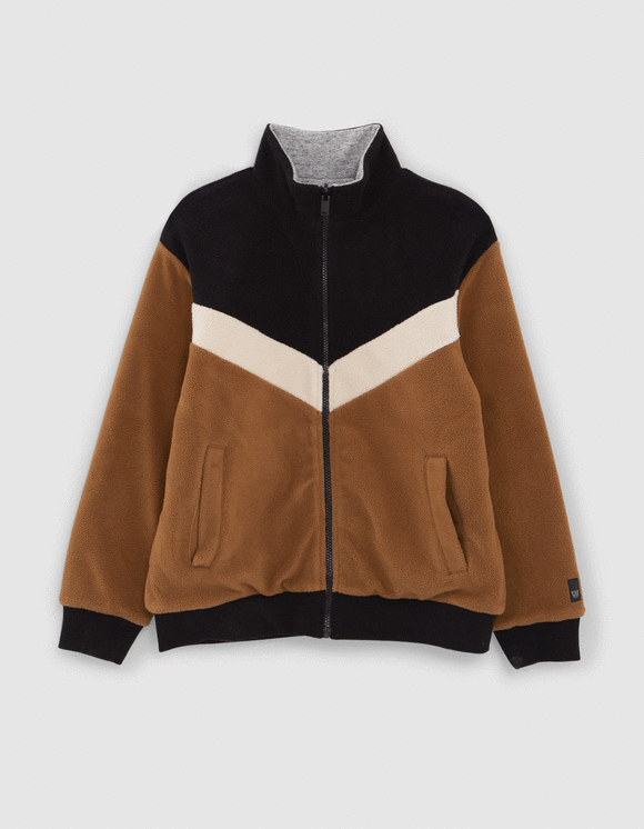Cardigan réversible cognac et gris chiné