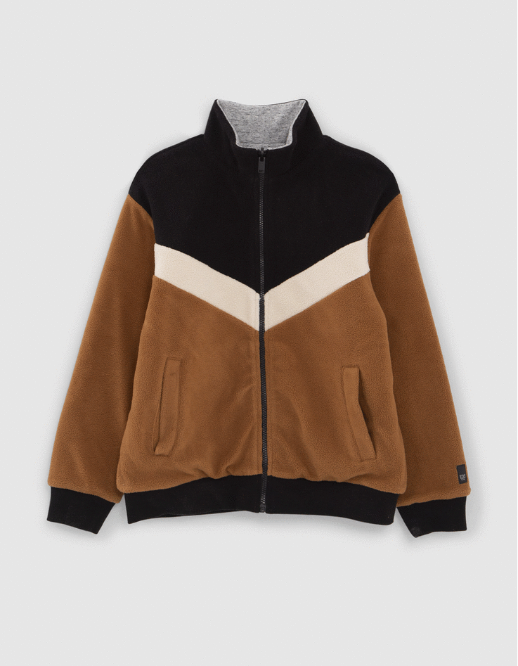Cárdigan reversible coñac y gris jaspeado niño-1