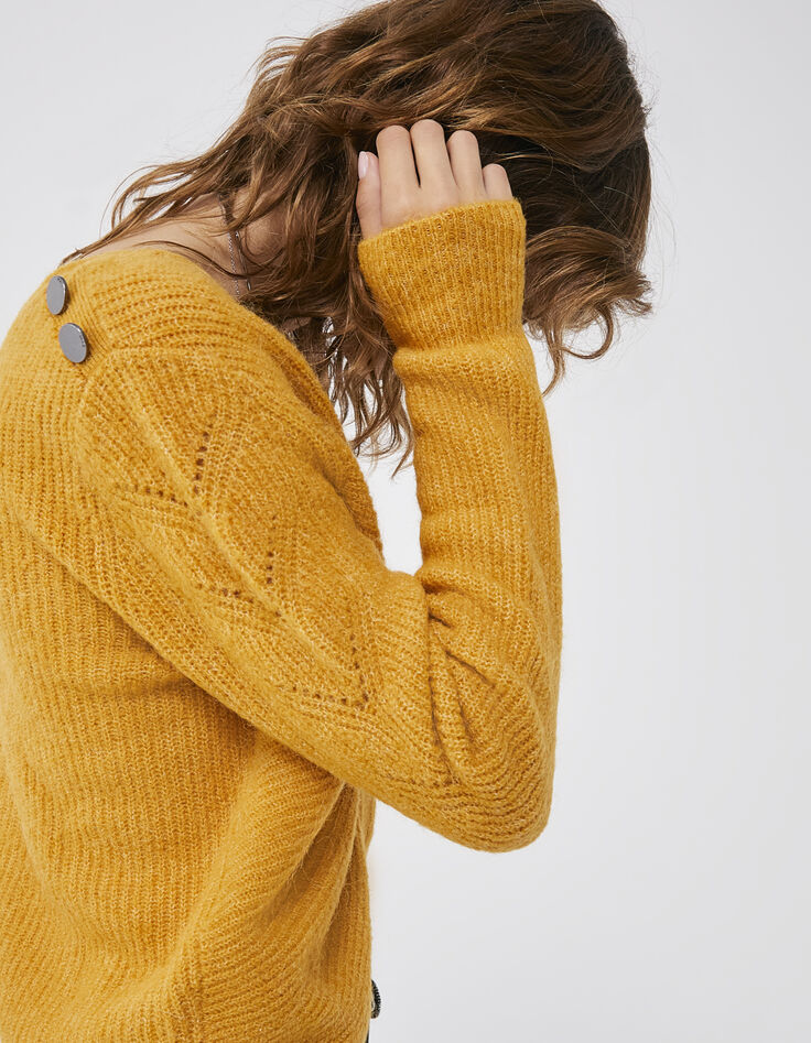 Gelber Pullover mit Lochkragen für Damen-5