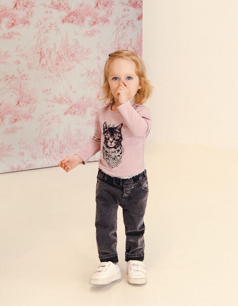 Baby girls’ medium grey paperbag jeans with lace waistband