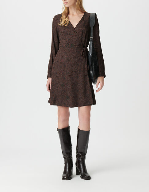 Braunes Damenwickelkleid Leoprint - IKKS