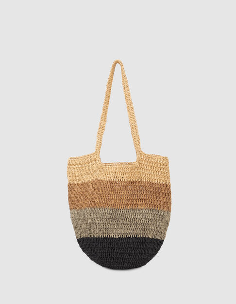 Women’s beige striped raffia basket