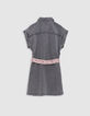 Robe en jean gris coton bio ceinture imprimée fille-5