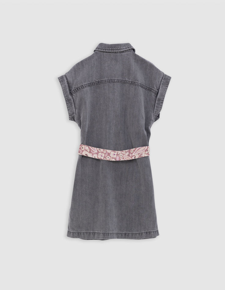 Robe en jean gris coton bio ceinture imprimée fille-5