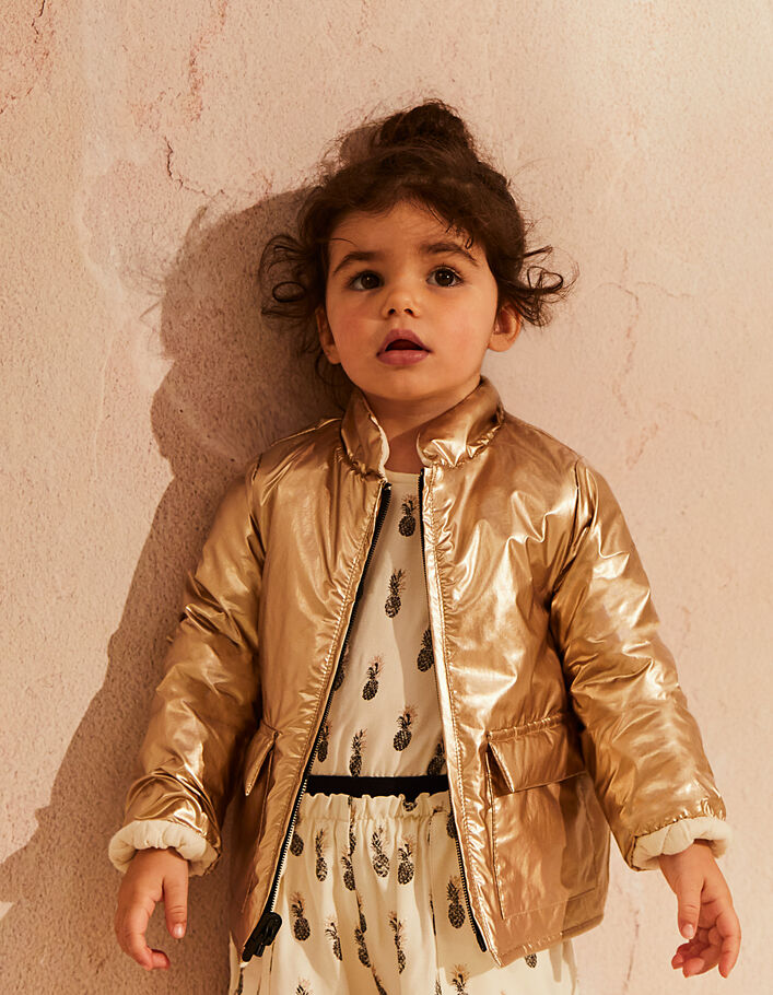 Omkeerbaar jack nylon goud en doorstikt ecru babymeisjes - IKKS