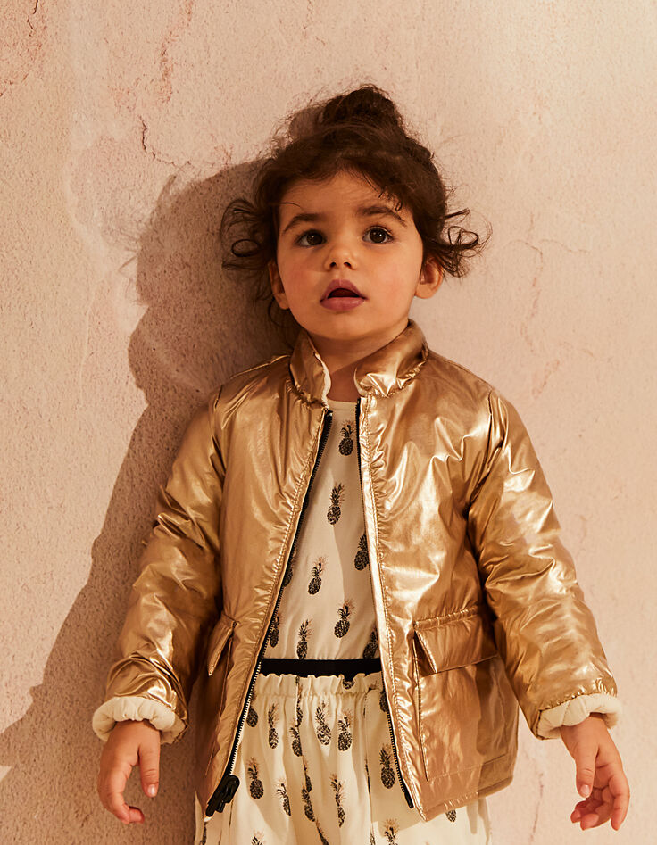 Baby girls’ gold nylon and ecru quilted reversible jacket-8 Baby girls’ gold nylon and ecru quilted reversible jacket-8