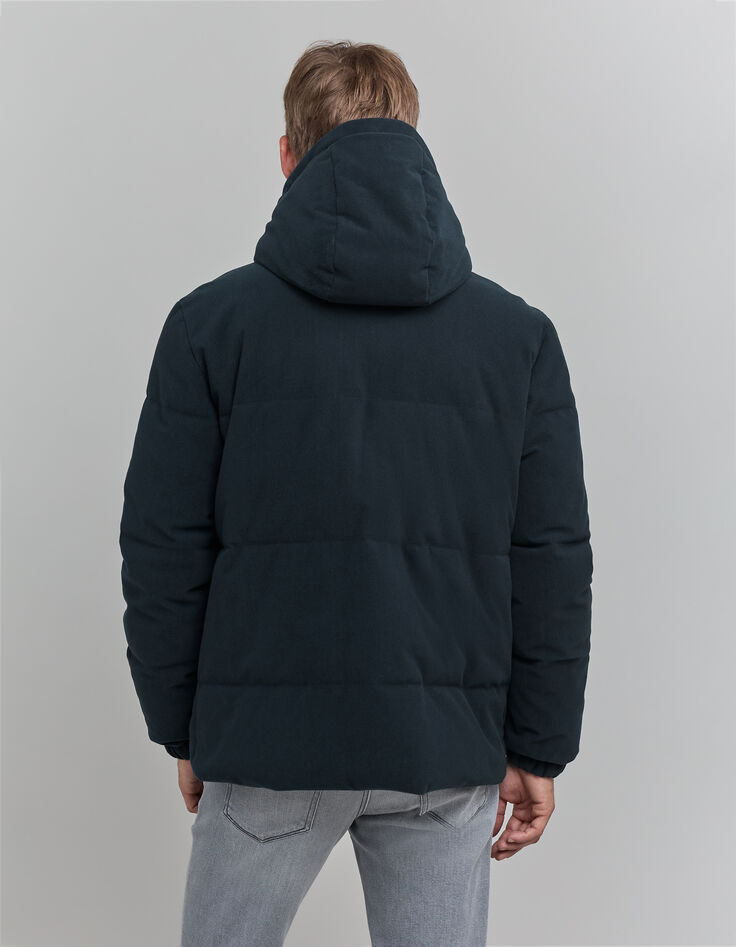 Chaqueta acolchada con relieve de terciopelo azul marino para hombre-3