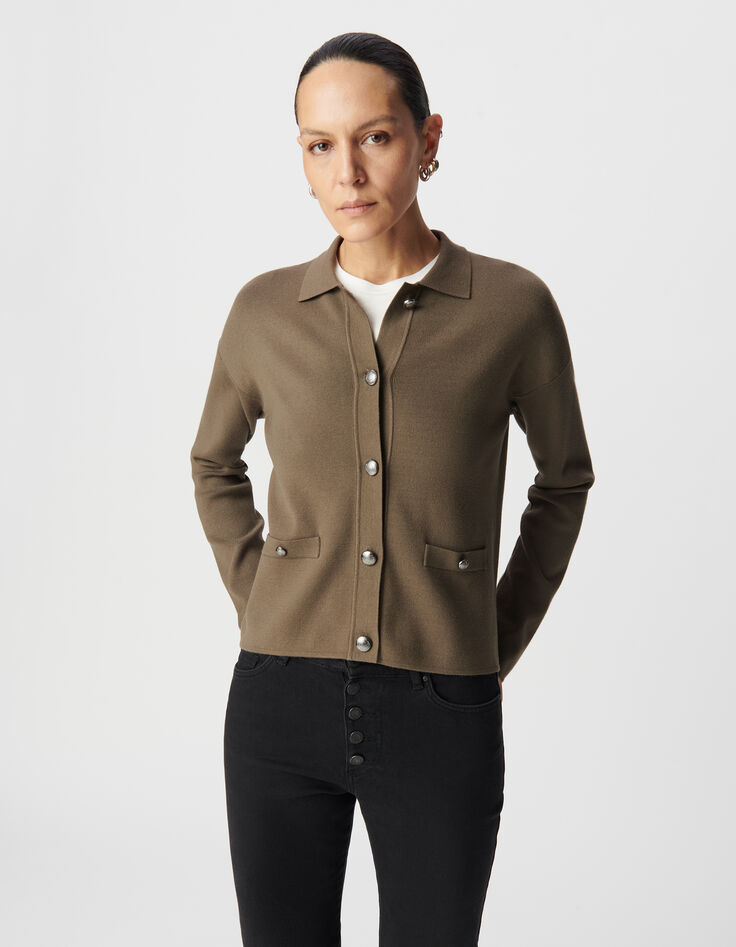 Cardigan kaki tricot esprit veste Femme-2