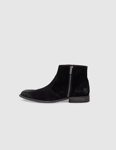 Boots noires zippées en cuir velours Homme - IKKS