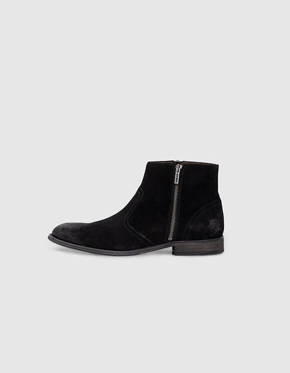 Men’s black zipped suede boots