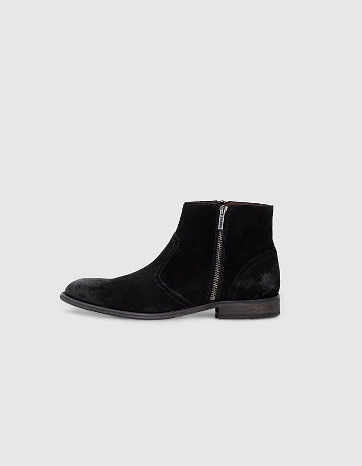 Boots noires zippées en cuir velours Homme - IKKS