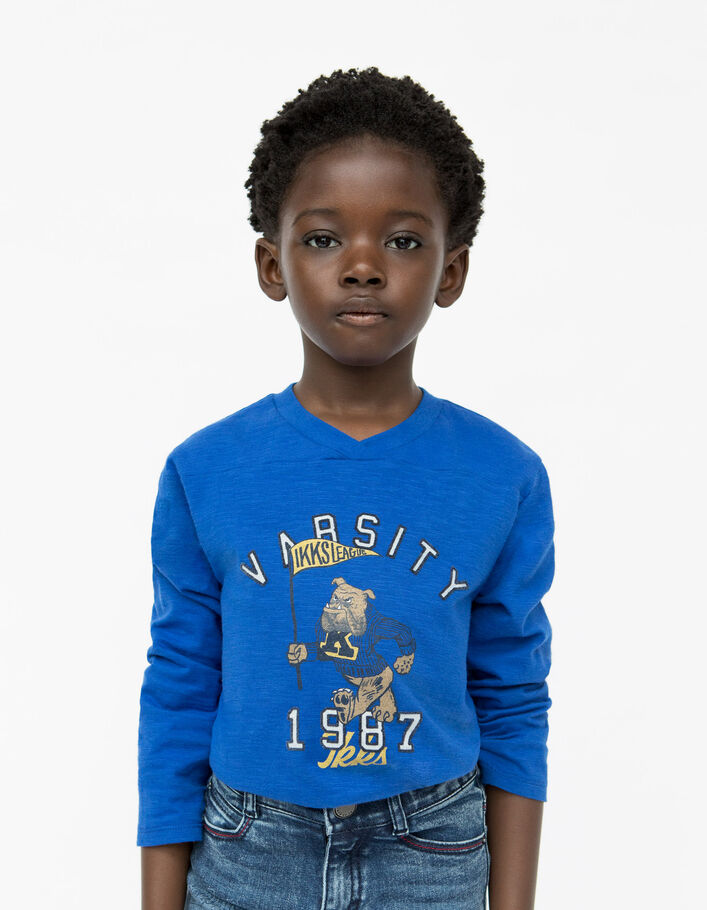 Camiseta azul eléctrico algodón ecológico bulldog niño-1