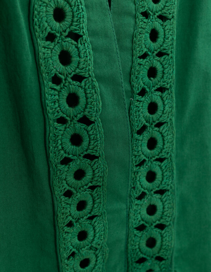 Top ample verte coton bio encolure brod&eacute;e Femme-2