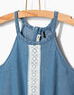 Girls’ stone blue Tencel© and lace short jumpsuit-4