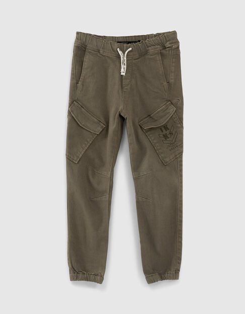 Boys’ khaki elasticated combat trousers