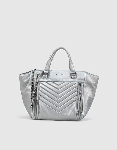 Sac cabas cuir argent LE 1440 MEDIUM SILVER matelassage chevrons femme - IKKS