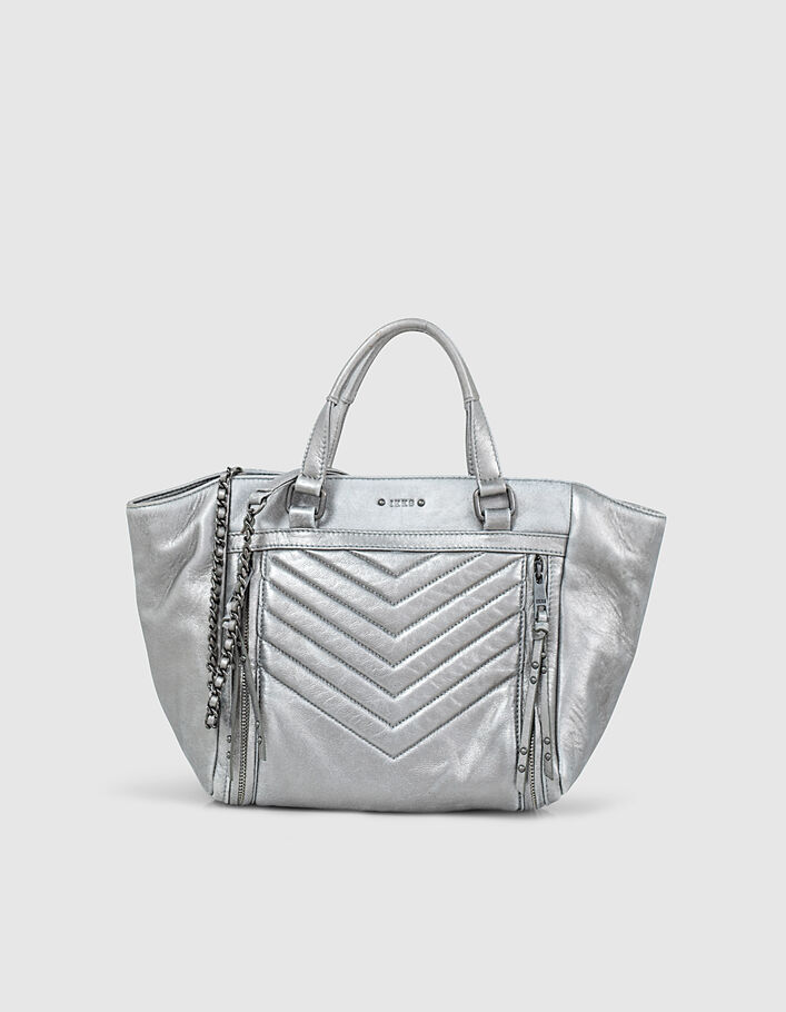 Women’s THE 1440 SILVER MEDIUM quilted chevron leather tote bag  - IKKS