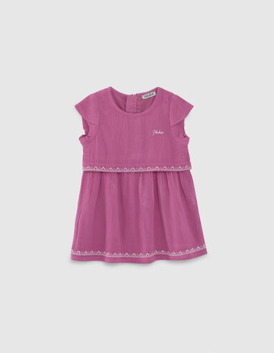 Malvenfarbenes Chiffonkleid mit Stickerei für Babymädchen - IKKS