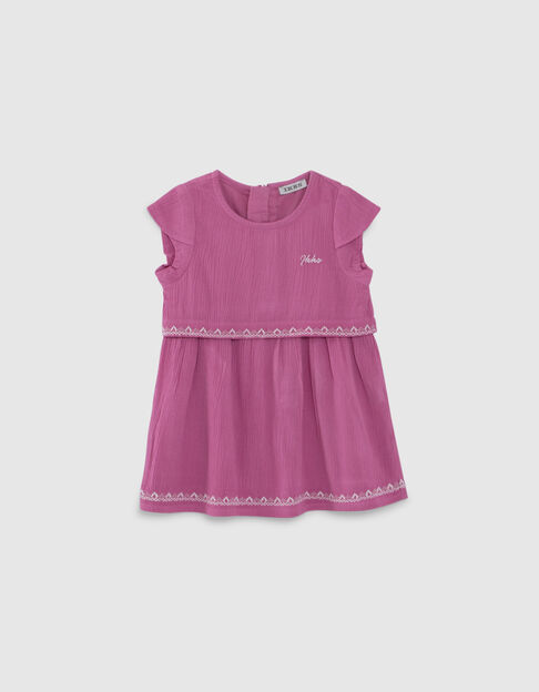 Robe mauve crépon broderies ethniques bébé fille - IKKS