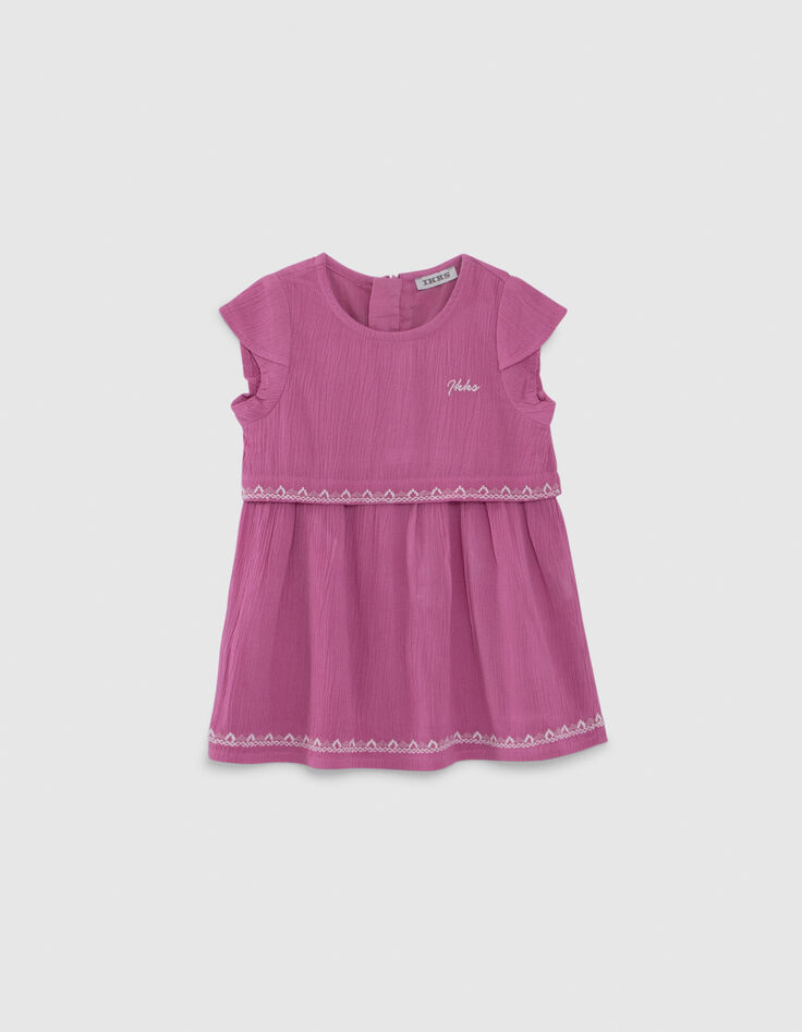 Malvenfarbenes Chiffonkleid mit Stickerei für Babymädchen-1