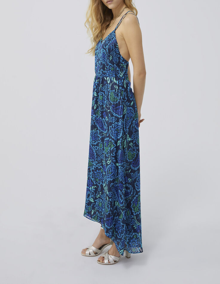 Women’s navy psychedelic floral print viscose long dress-3