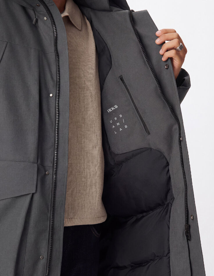 Doudoune longue grise &agrave; capuche WATERPROOF Homme-4