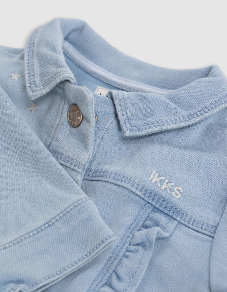 Blaue Jeansjacke, Rüschen, Stickerei, Babymädchen-6
