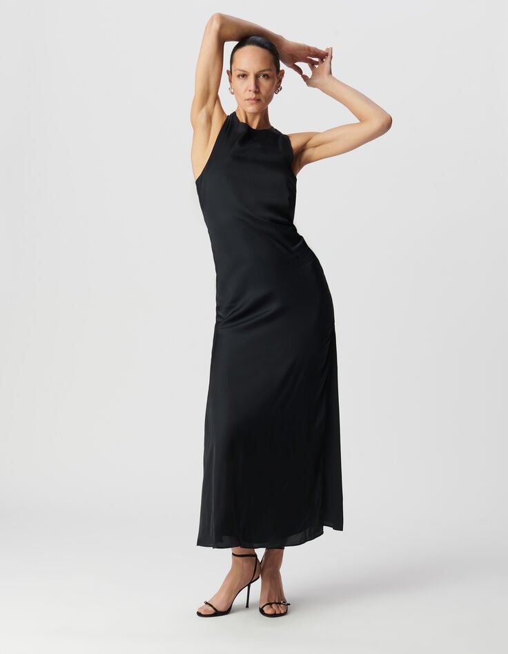 Robe longue noire bretelles croisée dos Femme-2 Robe longue noire bretelles croisée dos Femme-2