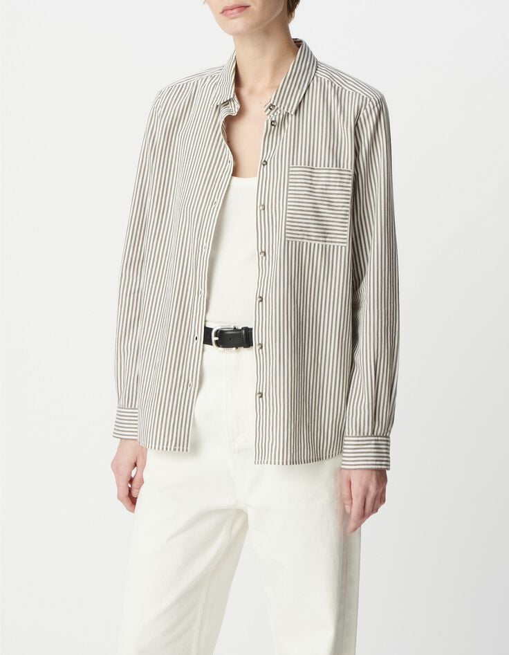 Chemise coton bio rayures gris clair Femme-2