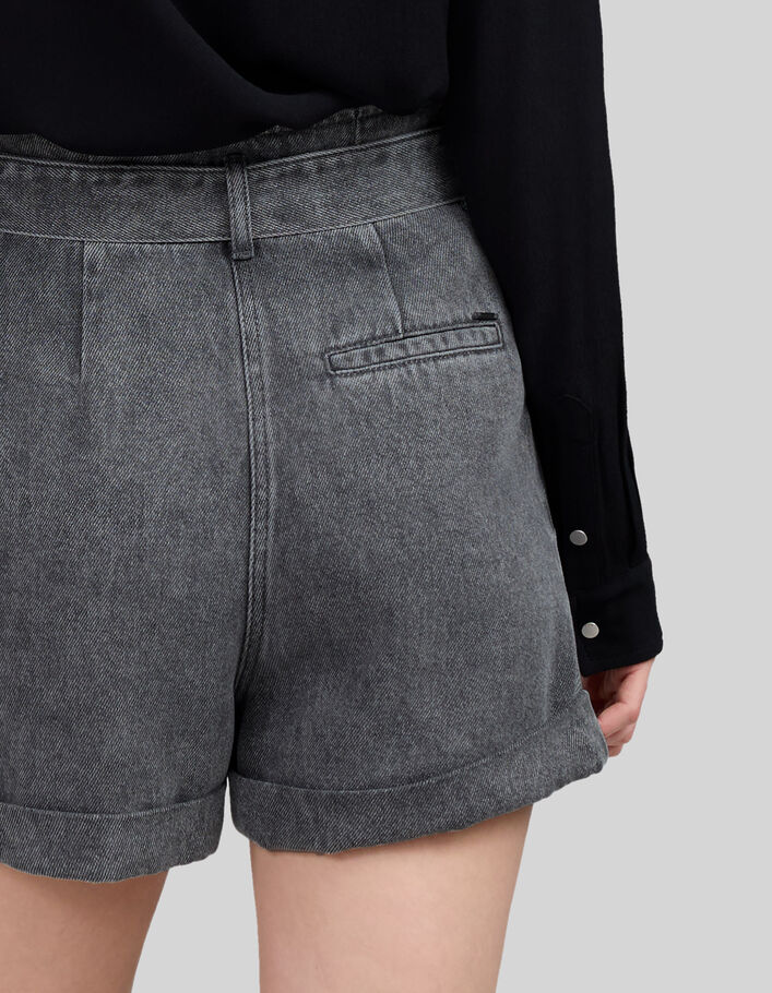 Women’s grey Lyocell® denim shorts with belt - IKKS