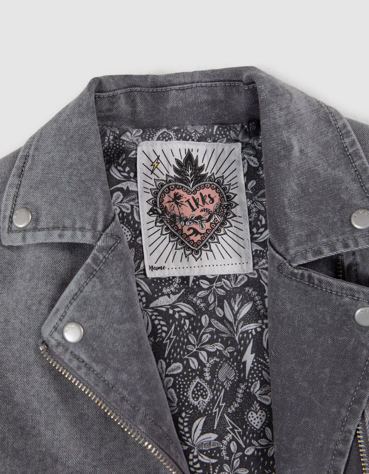 Veste en jean gris esprit motard fille-5